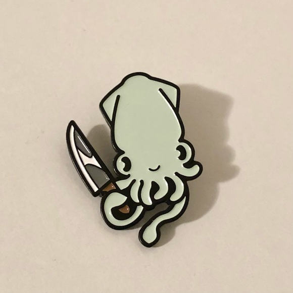 FREE WITH ANY PURCHASE - (NWOT) Kawaii Squid w/ Knife Enamel Pin - Picture 2 of 5